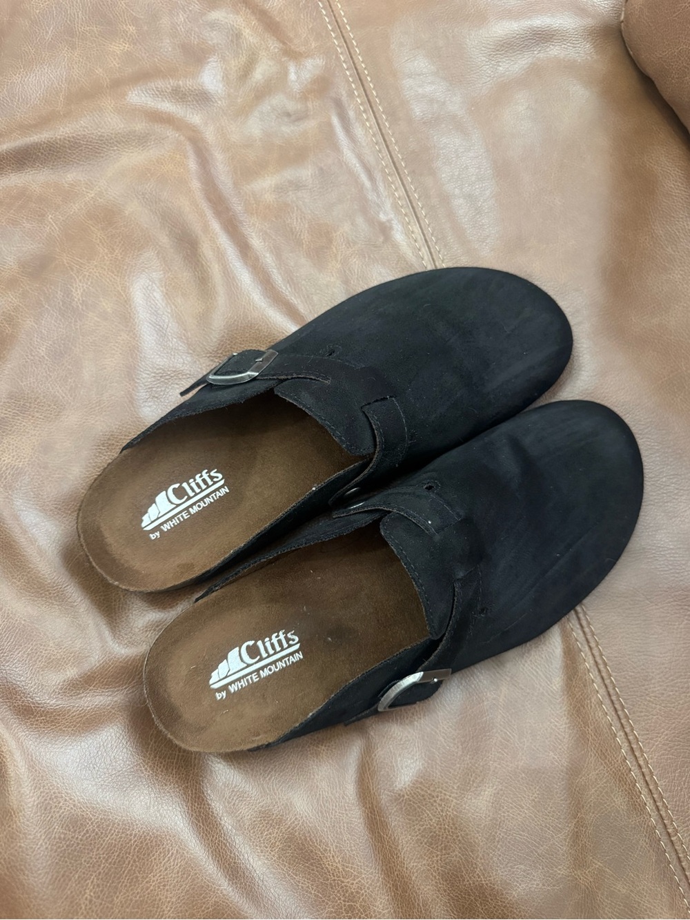 Cliffs by WHITE MOUNTAIN Black Suede Slip-On Buckle Clogs
